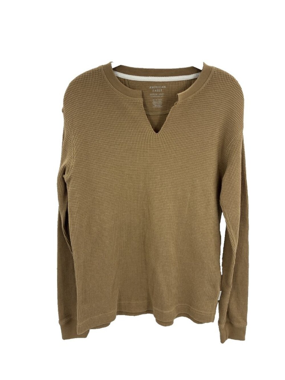 American Eagle Mens Waffle Knit Thermal Shirt Tan Long Sleeve XS
